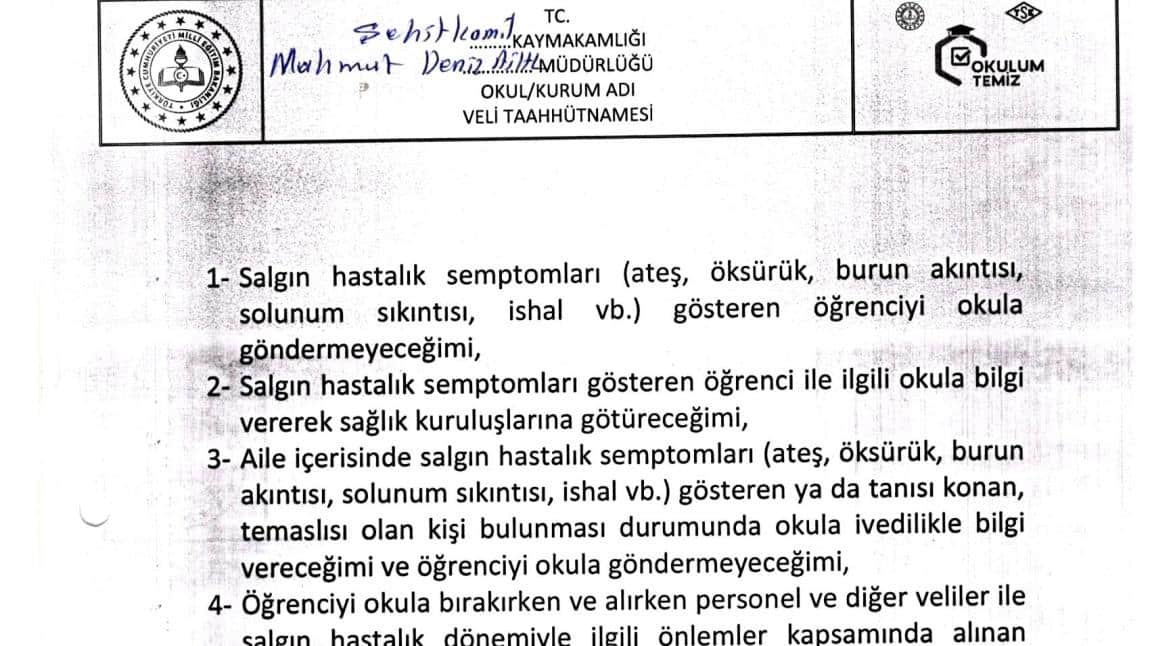 VELİ TAAHHÜTNAMESİ